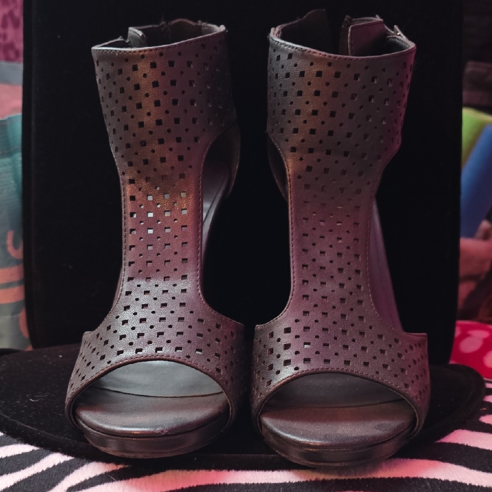 Paper Fox Black Peep-Toe Heels
